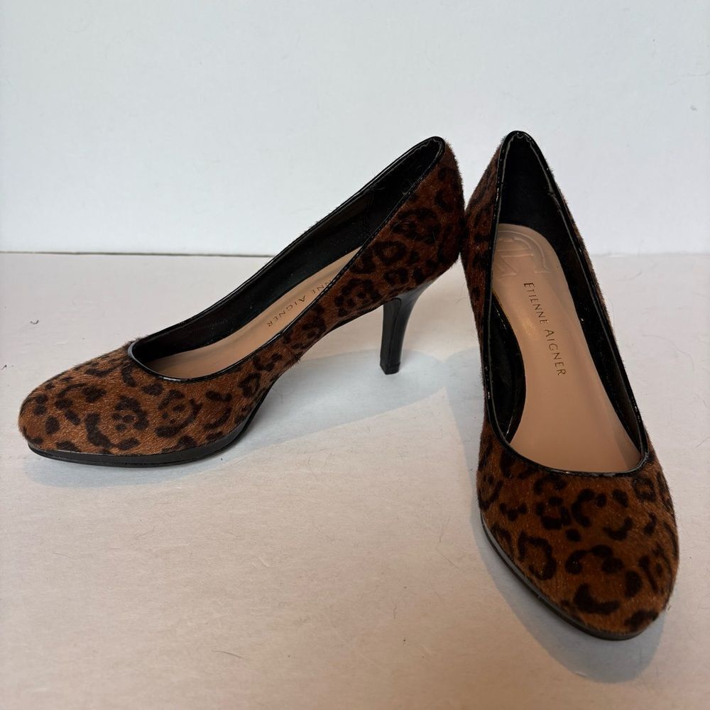 Etienne Aigner Women's Brown Leopard Print Heels Brn/Blk Size 6M
